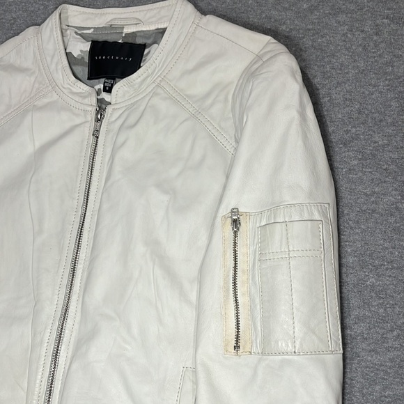 Sanctuary leather bomber style oyster white colored jacket. - Picture 6 of 12